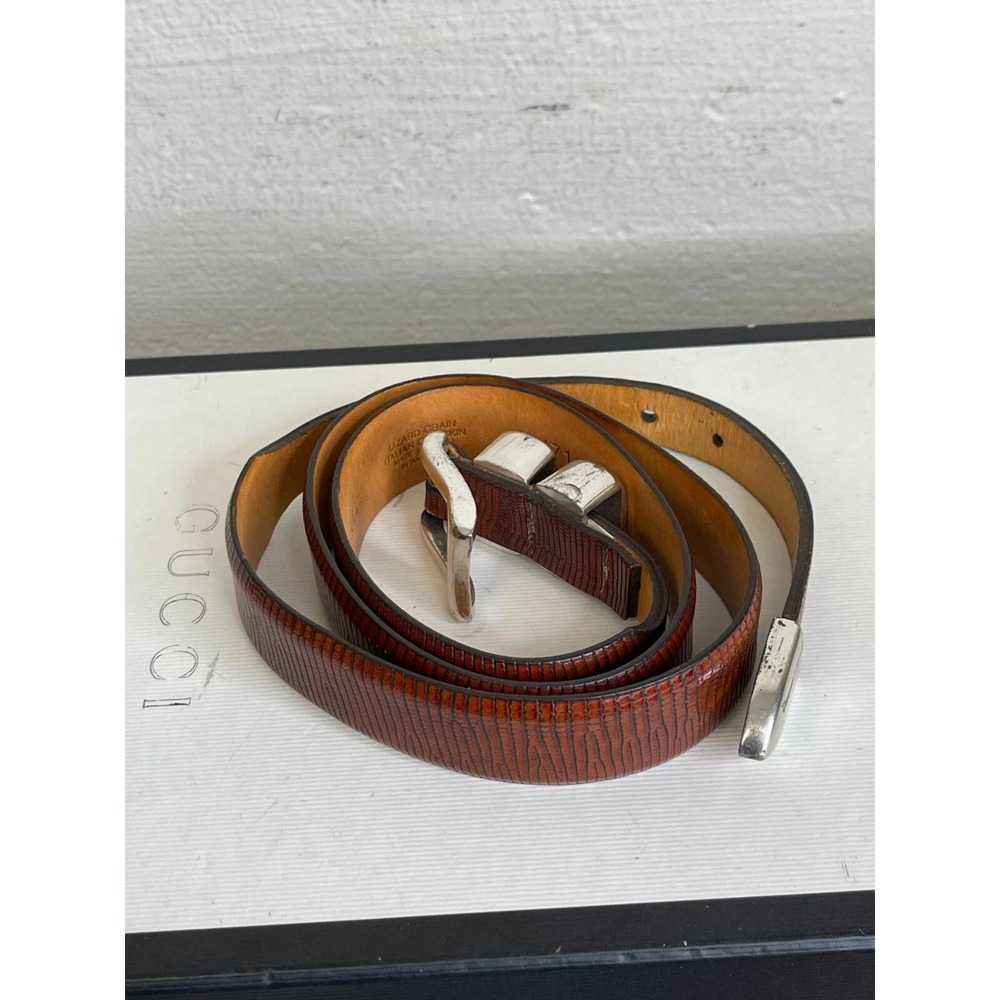 Martin Dingman Belt Brown Lizard Grain Italian Calfskin 45171 Buckle Sz 95/98